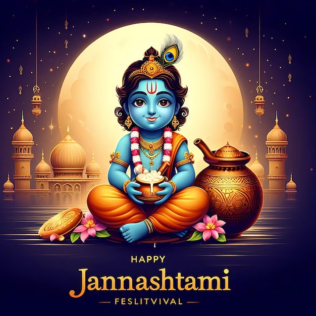 Janmashtami a poster for a festival called deity with a large background with a large image of