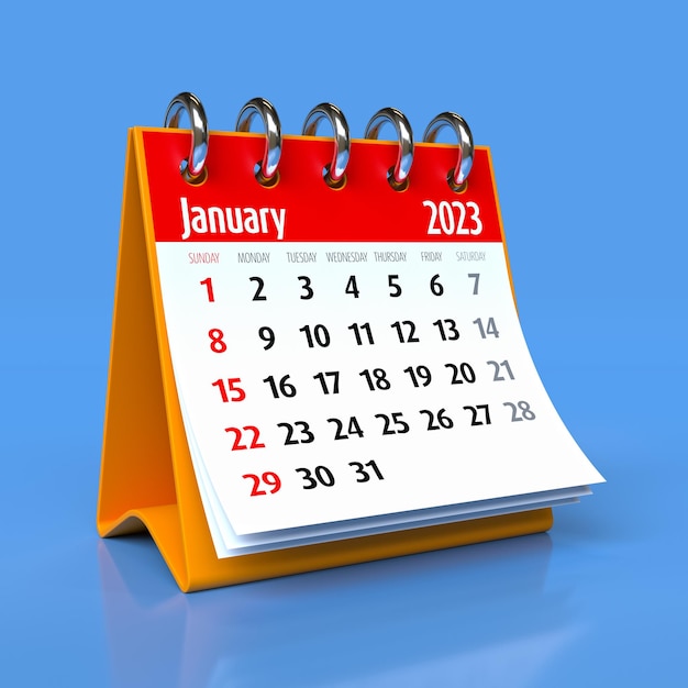 January 2023 Calendar Isolated on Blue Background 3D Illustration