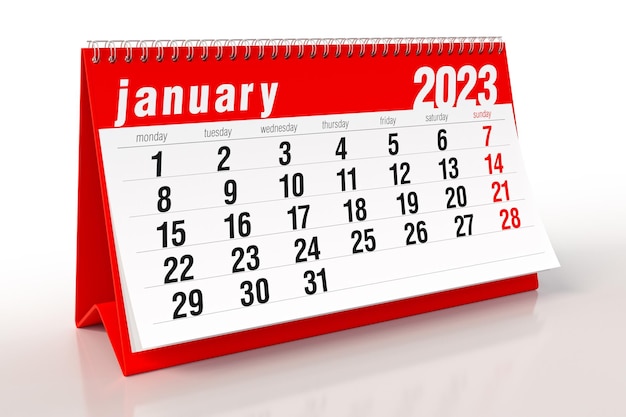 January 2023 Calendar Isolated on White Background 3D Illustration