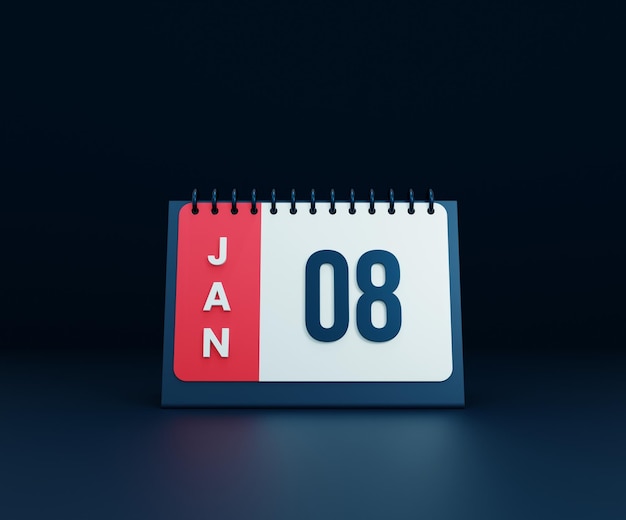 January Realistic Desk Calendar Icon 3D Illustration Date January 08