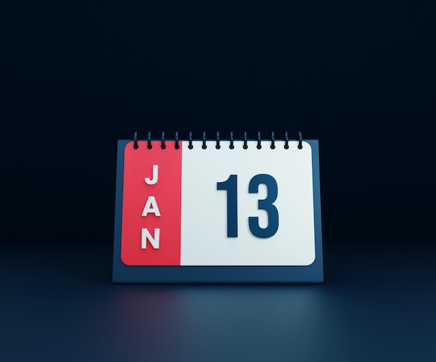 January Realistic Desk Calendar Icon 3D Illustration Date January 13