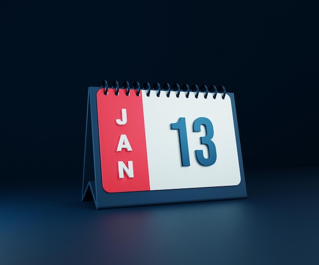 January Realistic Desk Calendar Icon 3D Illustration Date January 13