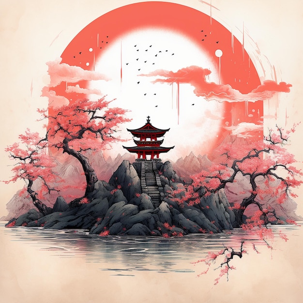 Japan art style cherry tree