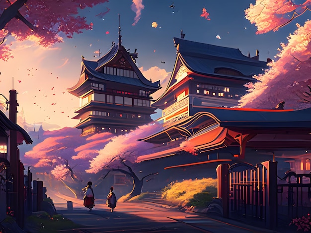 Japan beautiful scenery illustration