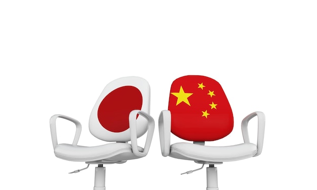 Japan and China business chairs International relationship concept 3D Rendering