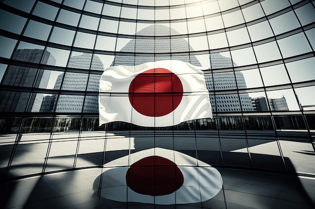 Japan flag on a business building Ai generated