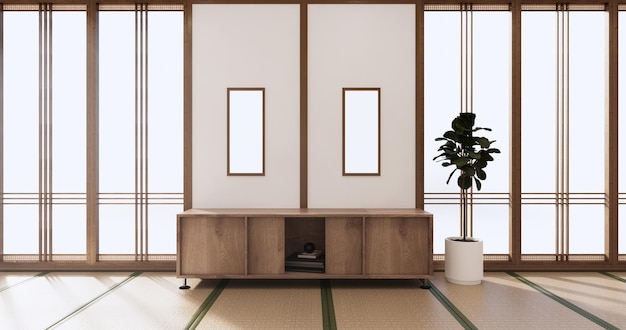 Japan room Minimal cabinet for tv interior wall mockup3d rendering