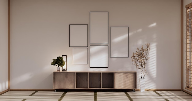 Japan room Minimal cabinet for tv interior wall mockup3d rendering