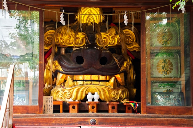 Japan Tokyo Tsukiji fish market temple mascot big lion on the ceiling