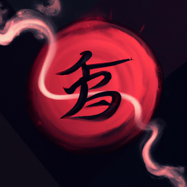 Japanese alphabet art style with red circle and black background