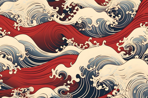 Japanese art style of wave seamless pattern