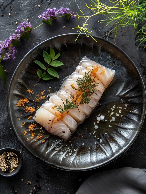 Photo japanese buri yellowtail sashimi on dark rustic background