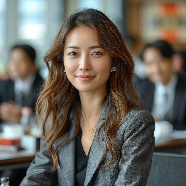 Japanese businesswoman negotiating a partnership agreement with international clients