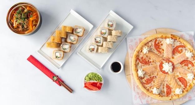 japanese cuisine several types of sushi rolls sushi banner