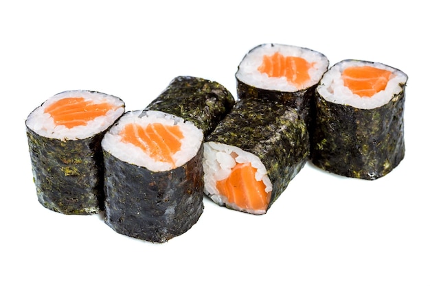 Japanese Cuisine - Sushi (Roll syake maki) on a white background