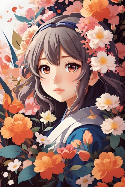 Japanese cute anime with flowers Japanese Anime Girl Anime Girl Japanese Anime AI Generative