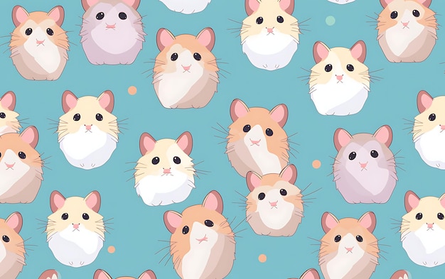 Japanese cute hamster repeated patterns anime art style with pastel colors