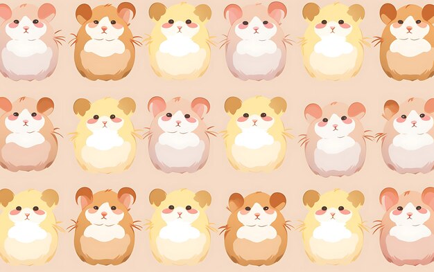 Photo japanese cute hamster repeated patterns anime art style with pastel colors