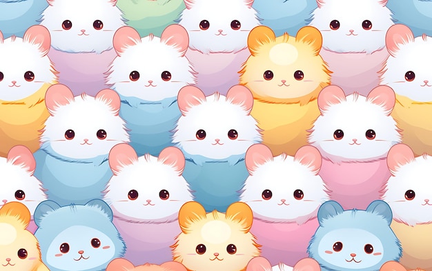 Japanese cute hamster repeated patterns anime art style with pastel colors