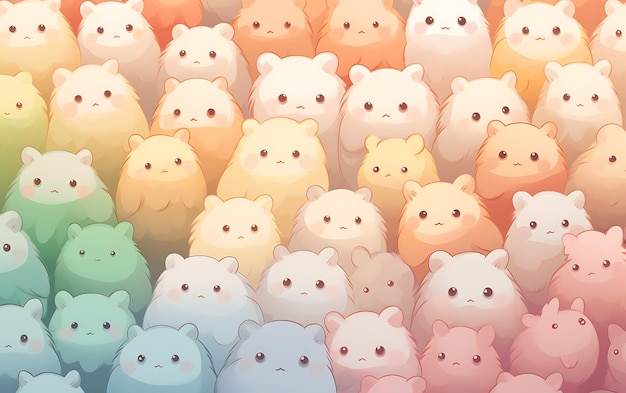 Japanese cute hamster repeated patterns anime art style with pastel colors