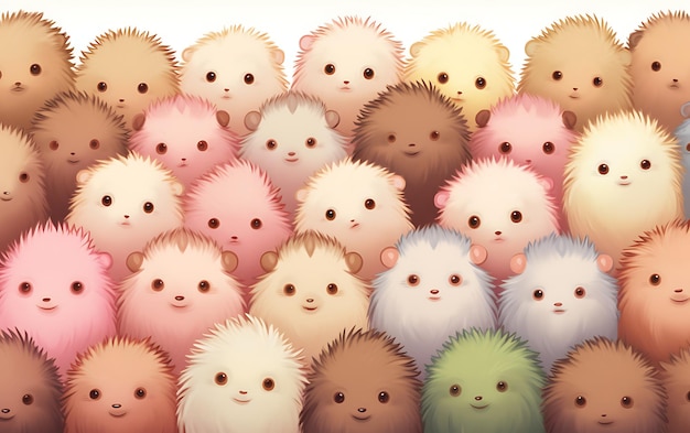 Japanese cute hedgehog repeated patterns anime art style with pastel colors