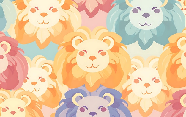 Japanese cute lion repeated patterns anime art style with pastel colors