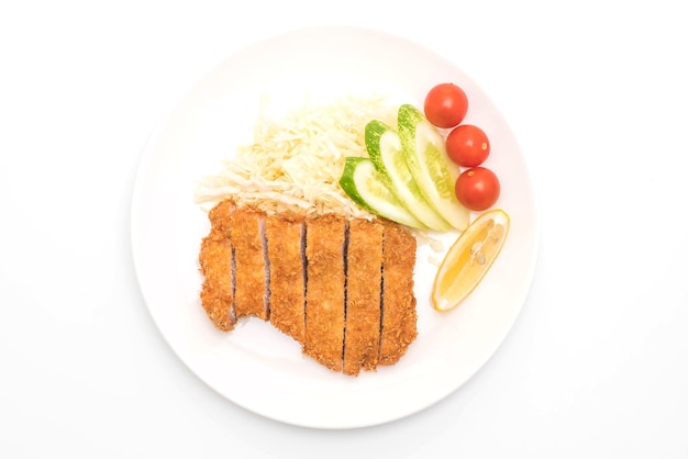 Japanese deep fried pork cutlet (tonkatsu set) isolated on white background