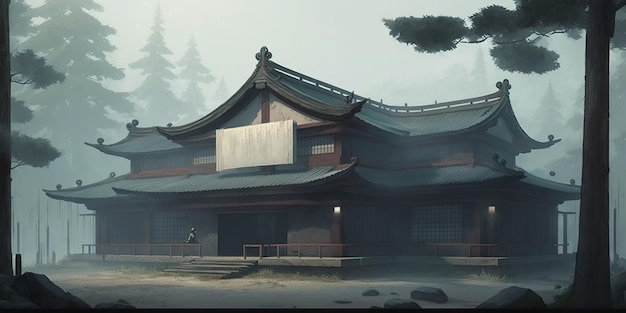 Japanese dojo with fog concept Generative AI