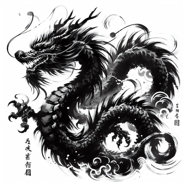 Japanese Dragon Ink Illustration