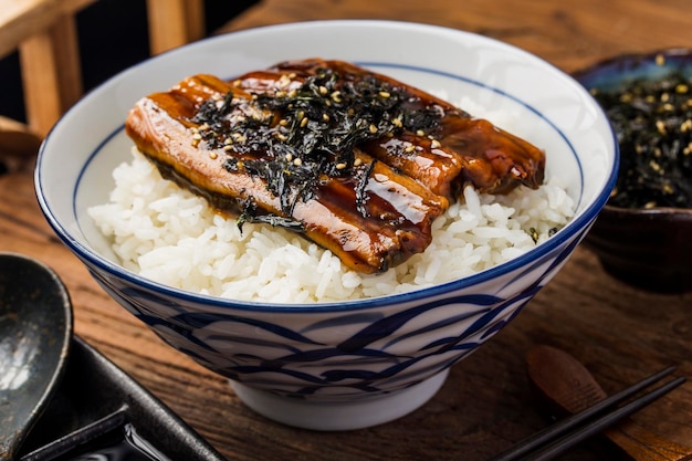 Japanese eel grilled with rice bowl or Unagi don - Japanese food style