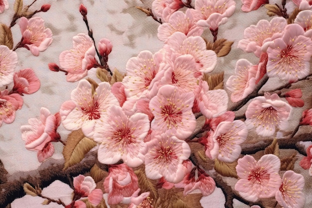 Japanese Embroidery Captures The Elegance Of Cherry Blossoms And Nature Generative AI