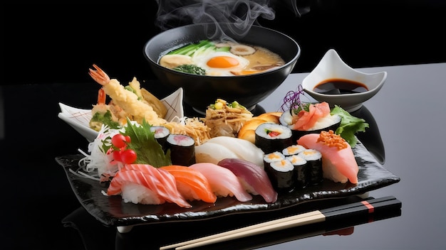 Japanese food combo in black background