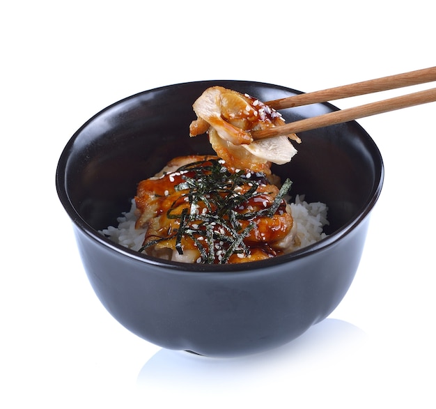 Japanese food rice with chicken in Teriyaki sauce