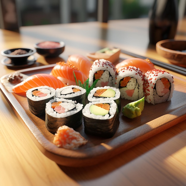 Japanese food sushi modern cool colors fish sea food salmon rice fresh tasty