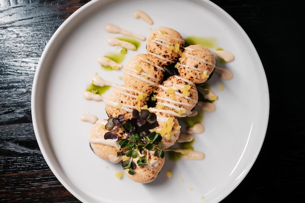 Japanese food Sushi roll set on plate top view