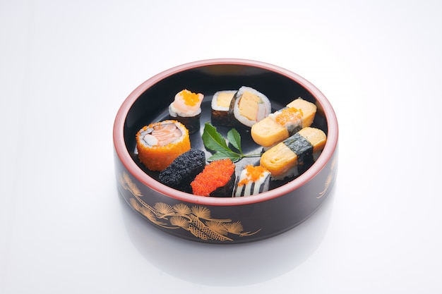 Japanese food. sushi with seafood on white background