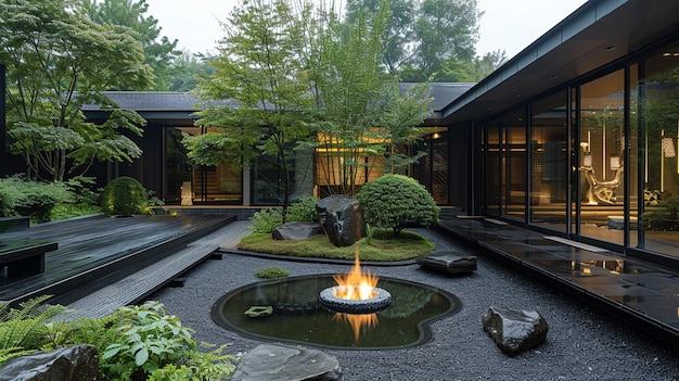 Photo a japanese garden design from contemporary outdoor space