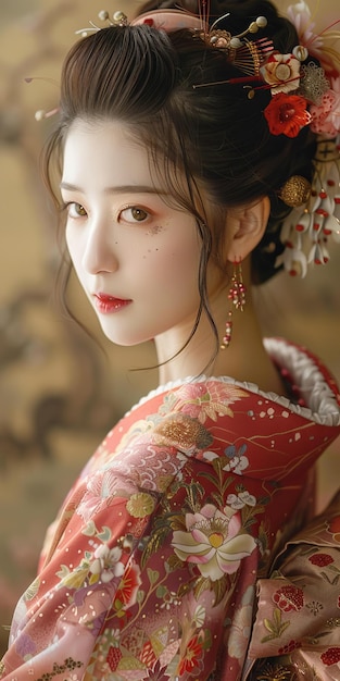 A Japanese Geisha in a red kimono