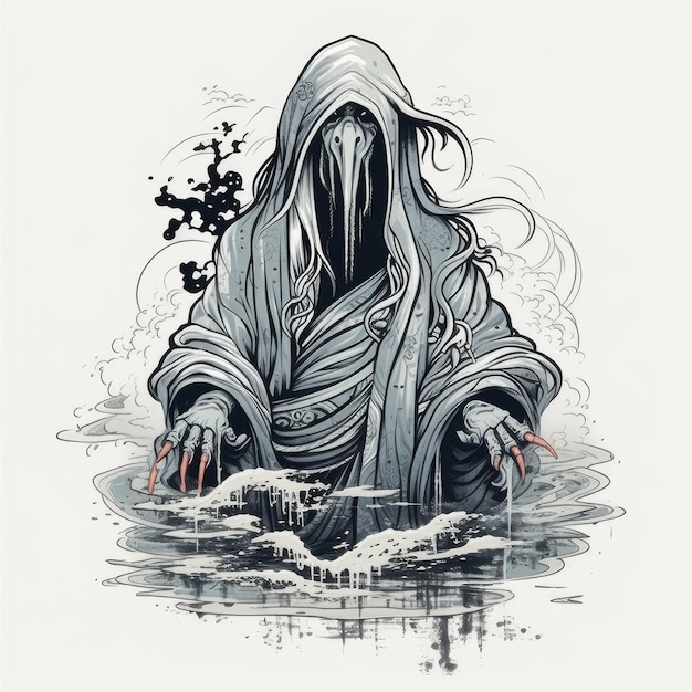 japanese ghost vector illustration for t shirt drawn