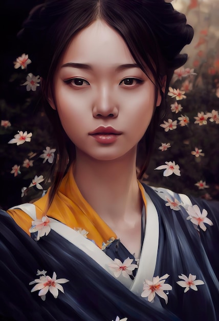 Japanese girl digital portrait illustration