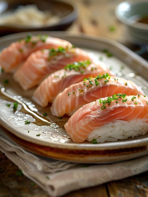 Photo japanese hamachi yellowtail nigiri on rice gourmet sushi dish