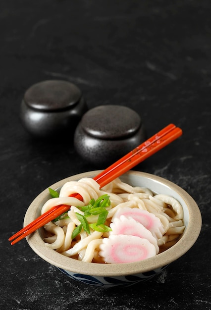 Japanese Kake Udon with Narutomaki and Green Onion