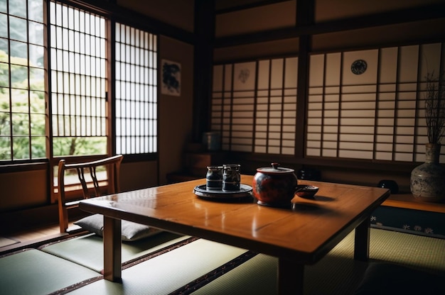 Japanese living room interior in traditional style Generative AI