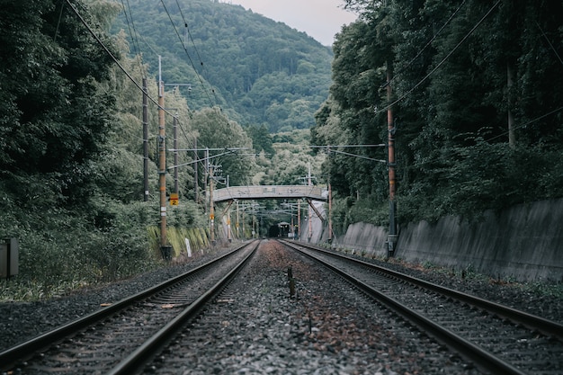 Japanese local railway and train station in film vintage style