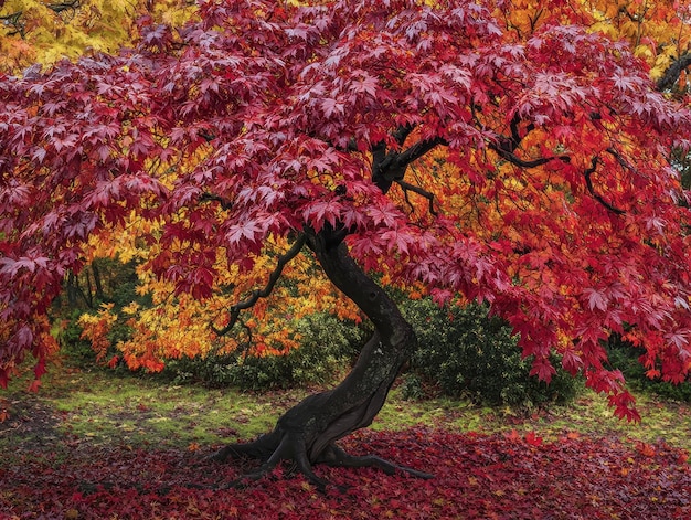 Photo japanese maple acer palmatum tree with deeply lobed leaves and red foliage