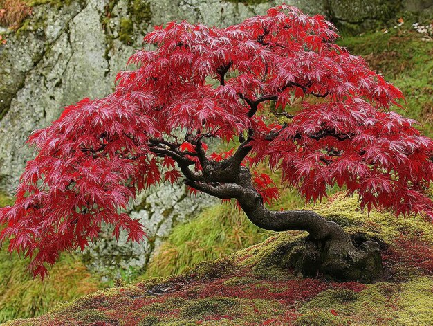 Photo japanese maple acer palmatum tree with deeply lobed leaves and red foliage