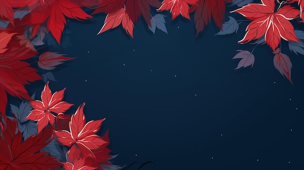 Japanese Maple Leaf Frame on Dark Blue Background Elegance in Red