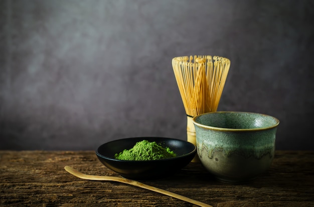 Japanese matcha green tea with bamboo whisk