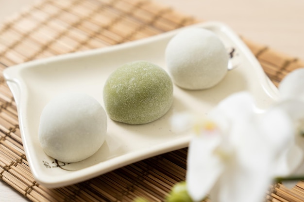 Japanese matcha and original mochi or daifuku dessert