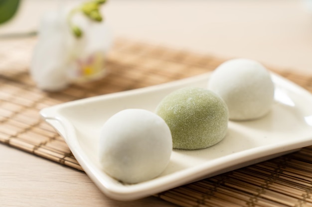 Japanese matcha and original mochi or daifuku dessert